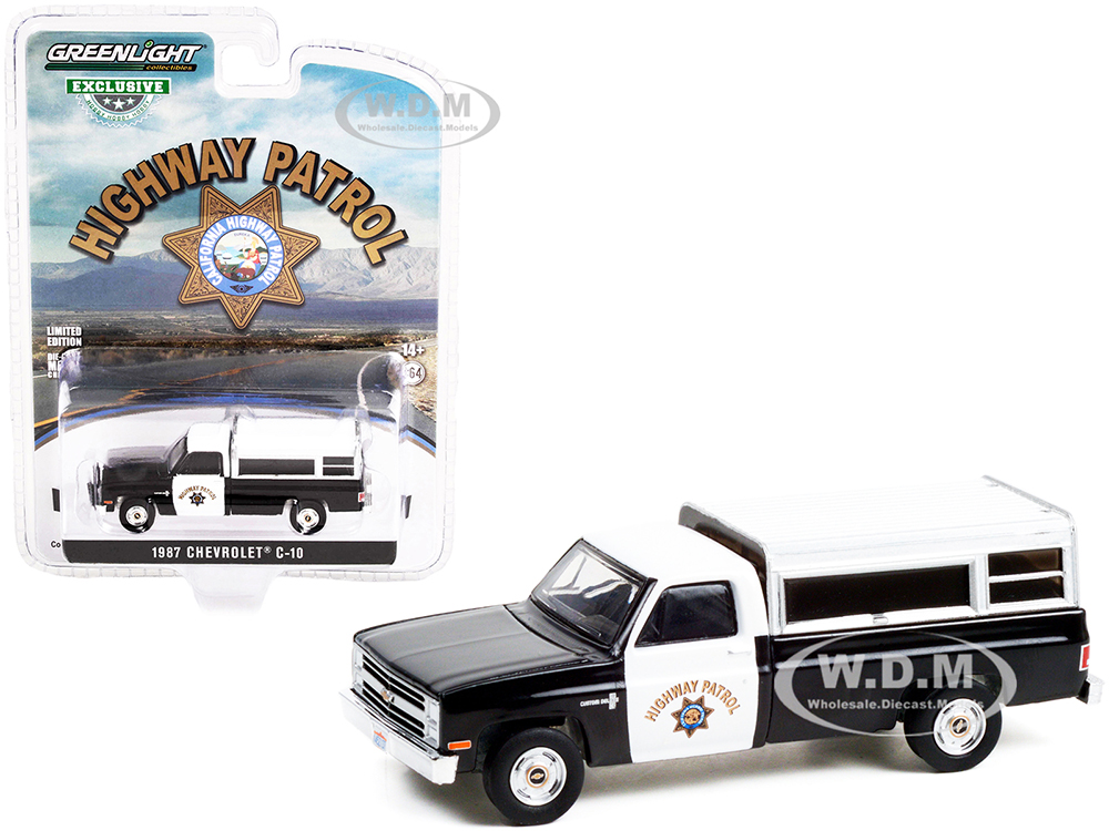1987 Chevrolet C-10 Black and White CHP "California Highway Patrol" "Hobby Exclusive" 1/64 Diecast Model Car by Greenlight