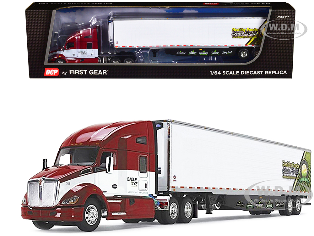 Kenworth T680 with 78 High-Roof Sleeper and 53 Ribbed Utility Refrigerated Trailer Eagle Eye Produce Red and White 1/64 Diecast Model by DCP/First Gear