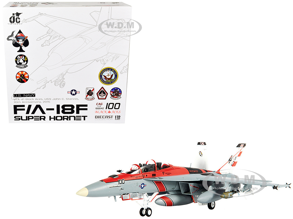 McDonnell Douglas F/A-18F Super Hornet Fighter Plane "U.S. Navy VFA-41 Black Aces USS John C. Stennis 70th Anniversary Edition" (2015) 1/72 Diecast M