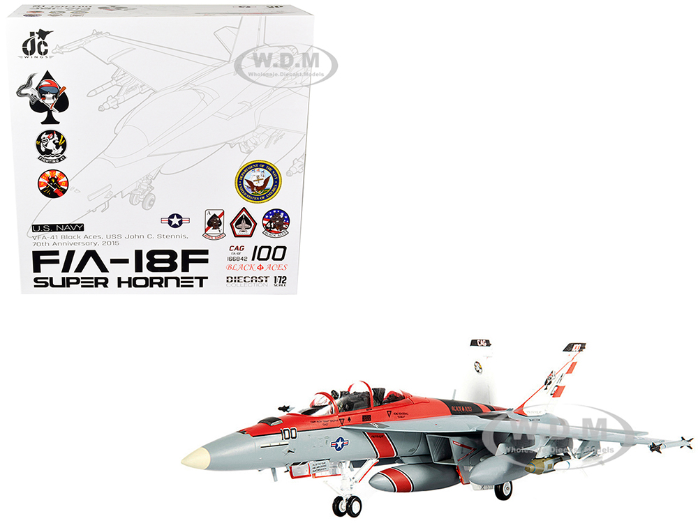 McDonnell Douglas F/A-18F Super Hornet Fighter Plane U.S. Navy VFA-41 Black Aces USS John C. Stennis 70th Anniversary Edition (2015) 1/72 Diecast Model by JC Wings