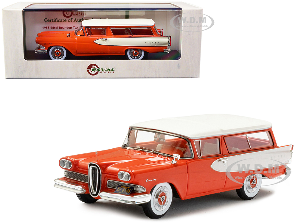 1958 Edsel Roundup Two Door Station Wagon Orange Red with White Stripe and Top Limited Edition to 250 pieces Worldwide 1/43 Model Car by Esval Models