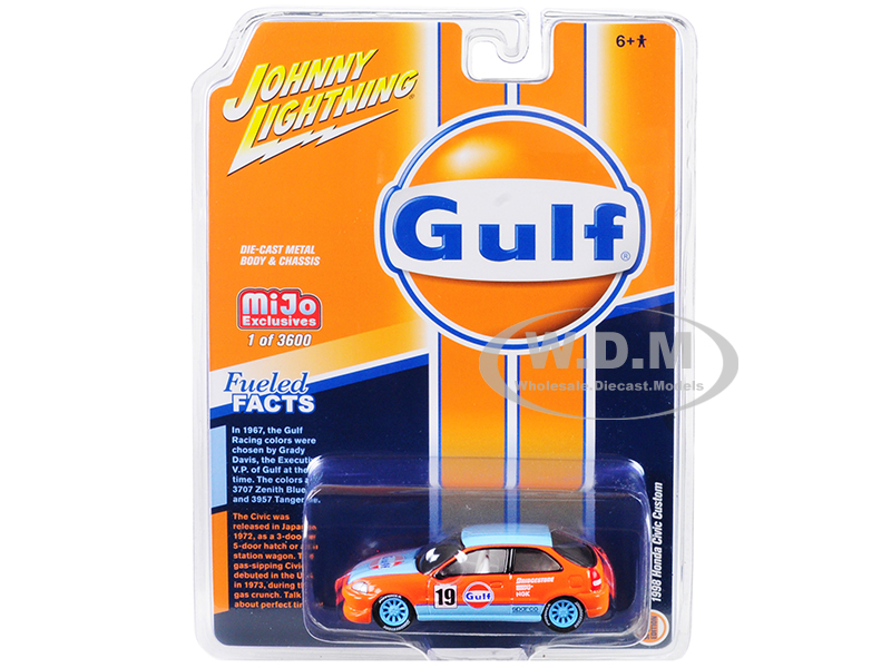 Image of 1998 Honda Civic Custom 19 "Gulf Oil" Limited Edition to 3600 pieces Worldwide 1/64 Diecast Model Car by Johnny Lightning