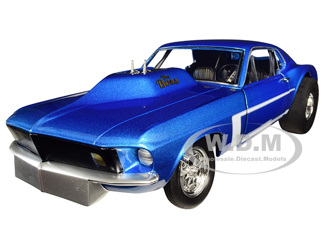 1969 Ford Mustang Gasser AA/GS "The Boss" Metallic Blue Limited Edition to 582 pieces Worldwide 1/18 Diecast Model Car by GMP
