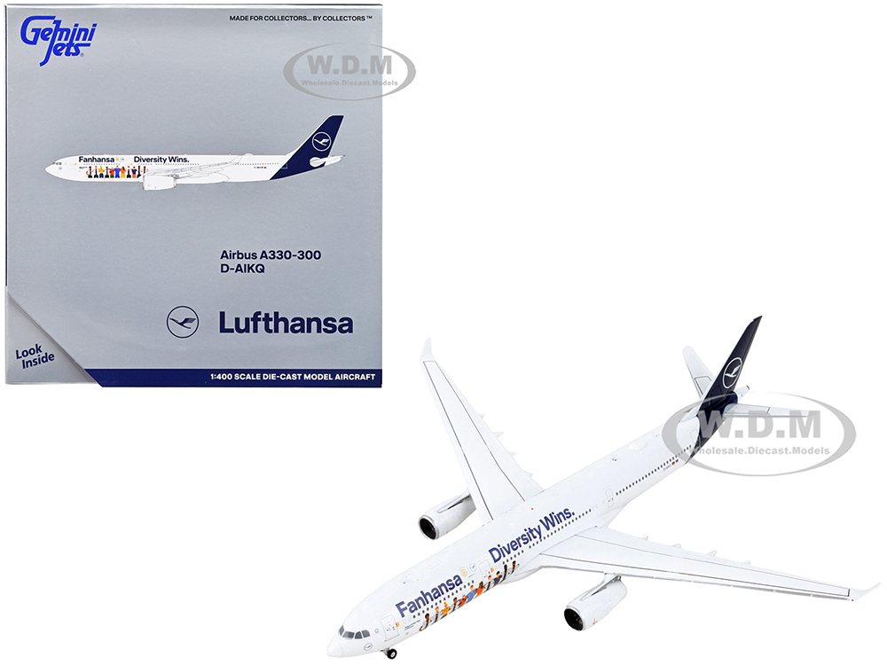 Airbus A330-300 Commercial Aircraft "Lufthansa - Fanhansa Diversity Wins" White with Blue Tail 1/400 Diecast Model Airplane by GeminiJets