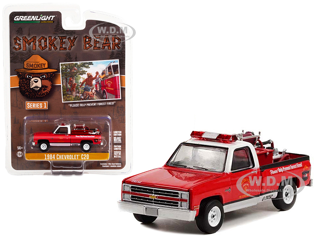 1984 Chevrolet C20 Pickup Truck with Fire Equipment Hose and Tank "Please Help Prevent Forest Fires" "Smokey Bear" Series 1 1/64 Diecast Model Car by