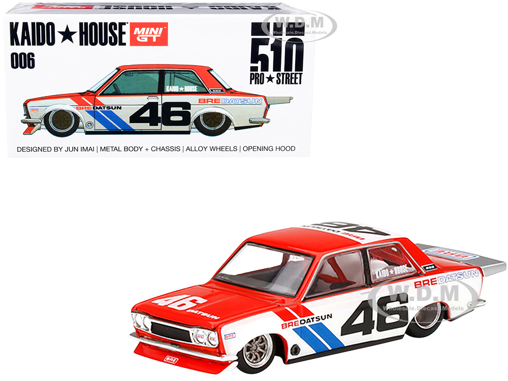 Datsun 510 Pro Street Version 2 #46 BRE Red and White (Designed by Jun Imai) Kaido House Special 1/64 Diecast Model Car by True Scale Miniatures
