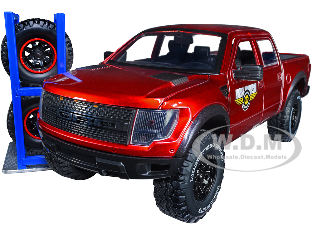 2011 Ford F-150 SVT Raptor Pickup Truck Candy Red Metallic "Mickey Thompson Tires &amp; Wheels" with Extra Wheels "Just Trucks" Series 1/24 Diecast M