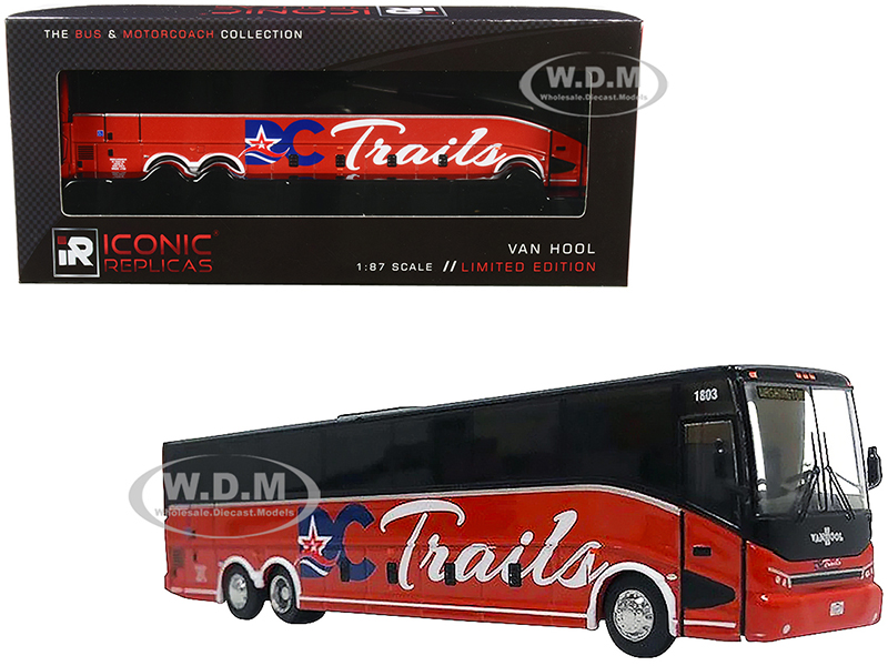 Image of Van Hool CX-45 Bus "DC Trails" (Washington D.C.) Red and Black "The Bus &amp; Motorcoach Collection" 1/87 Diecast Model by Iconic Replicas
