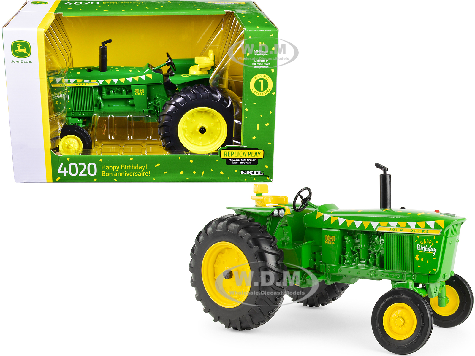 John Deere 4020 Diesel Tractor Green "Happy Birthday" Edition "Replica Play" Series 1/16 Diecast Model by ERTL TOMY