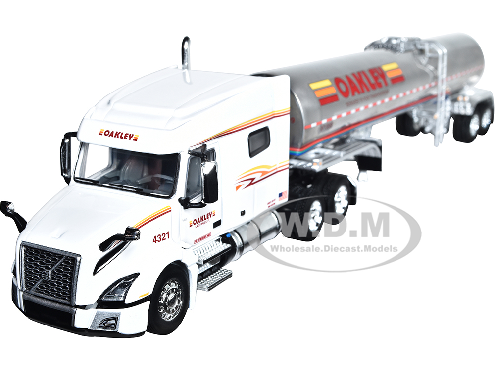 Volvo VNL 740 Mid-Roof Sleeper with Brenner Food-Grade Tanker Trailer "Oakley Transport" White with Graphics 1/64 Diecast Model by DCP/First Gear