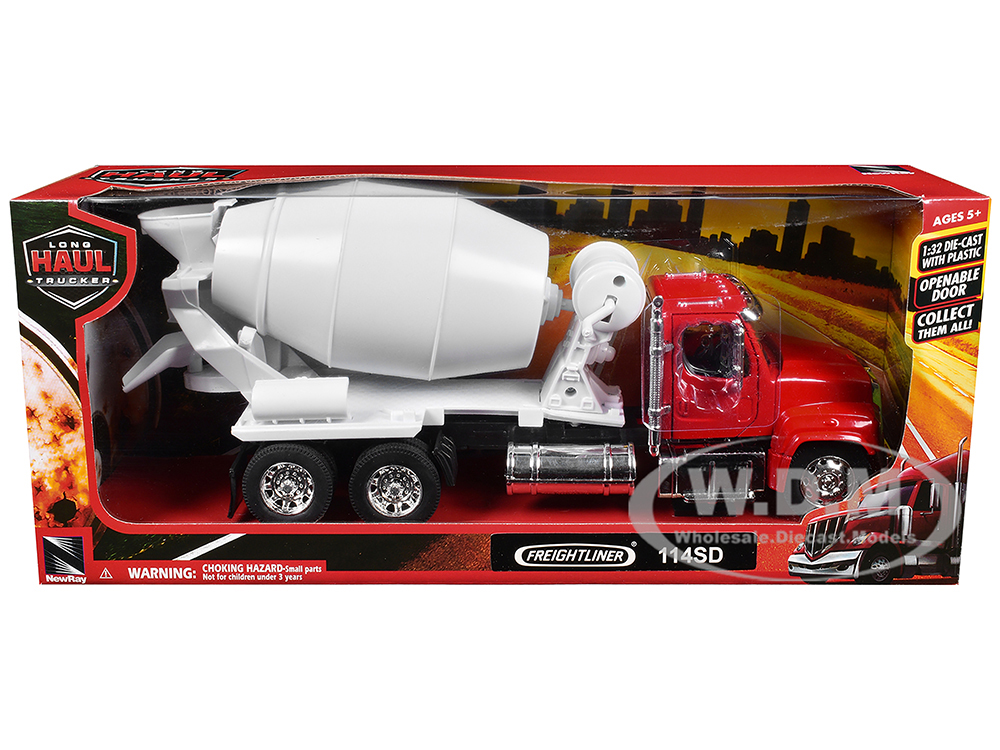 Freightliner 114SD Cement Mixer Red and White "Long Haul Truckers" Series 1/32 Diecast Model by New Ray