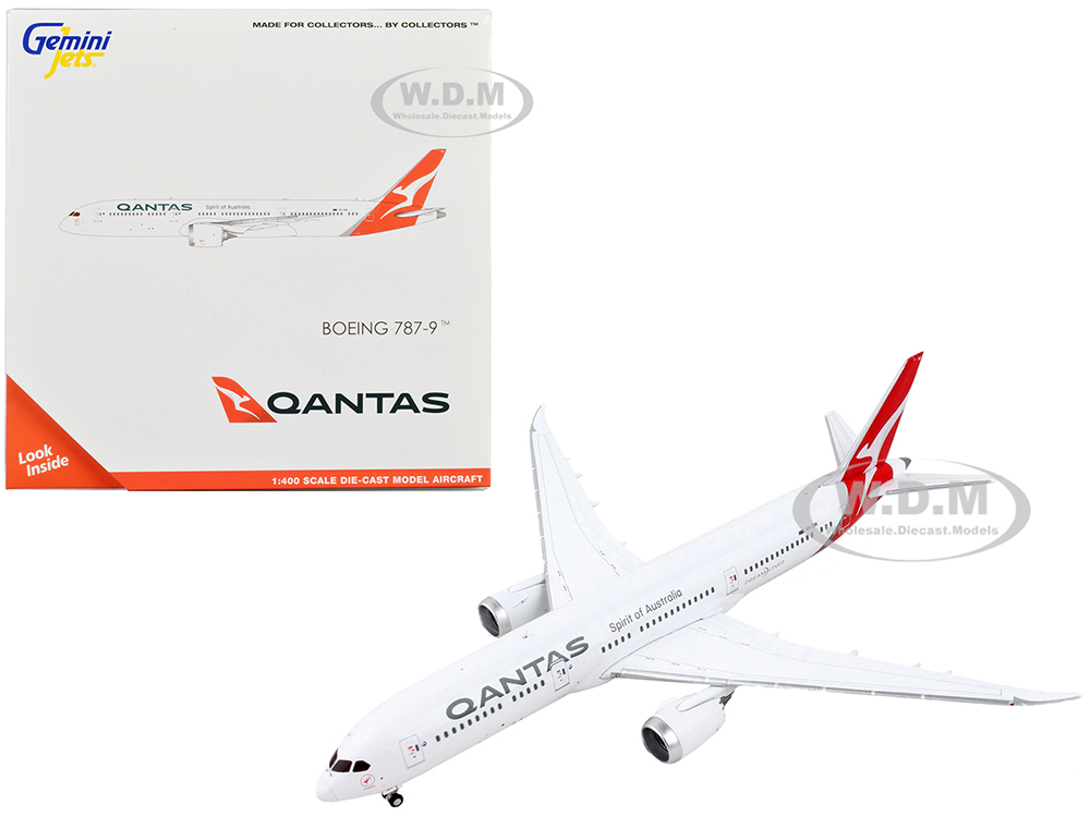 Boeing 787-9 Commercial Aircraft Qantas Airways - Spirit of Australia White with Red Tail 1/400 Diecast Model Airplane by GeminiJets