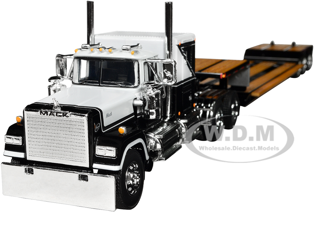 Mack Super-Liner with 60 Flat Top Sleeper &  Fontaine Renegade LXT40 Lowboy Trailer with Flip Axle Black and Gray 1/64 Diecast Model by DCP/First Gear