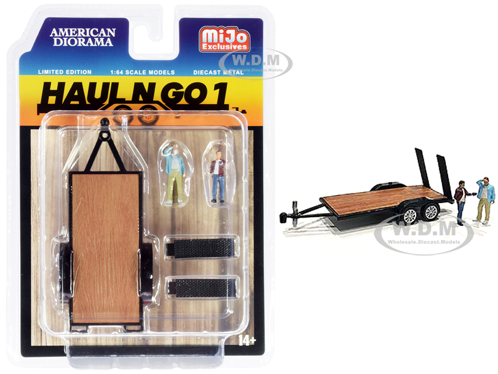 "Haul N Go 1" Trailer and 2 Figurines Diecast Set of 3 pieces for 1/64 Scale Models by American Diorama