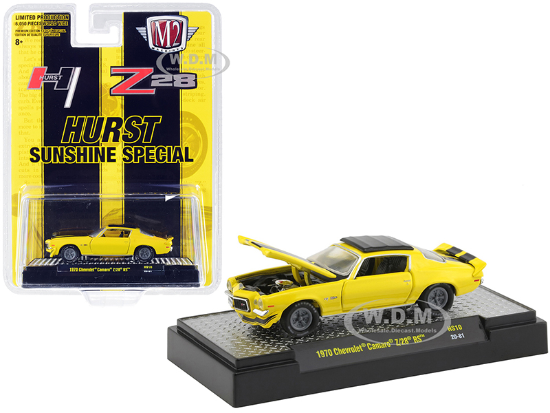 1970 Chevrolet Camaro Z/28 RS "Hurst Sunshine Special" Yellow with Black Stripes Limited Edition to 6050 pieces Worldwide 1/64 Diecast Model Car by M