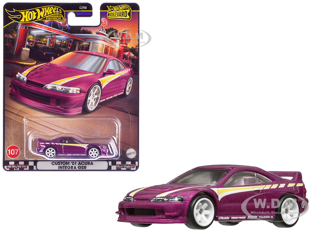 2001 Acura Integra GSR Custom Purple Metallic with Graphics and White Interior "Boulevard" Series Diecast Model Car by Hot Wheels