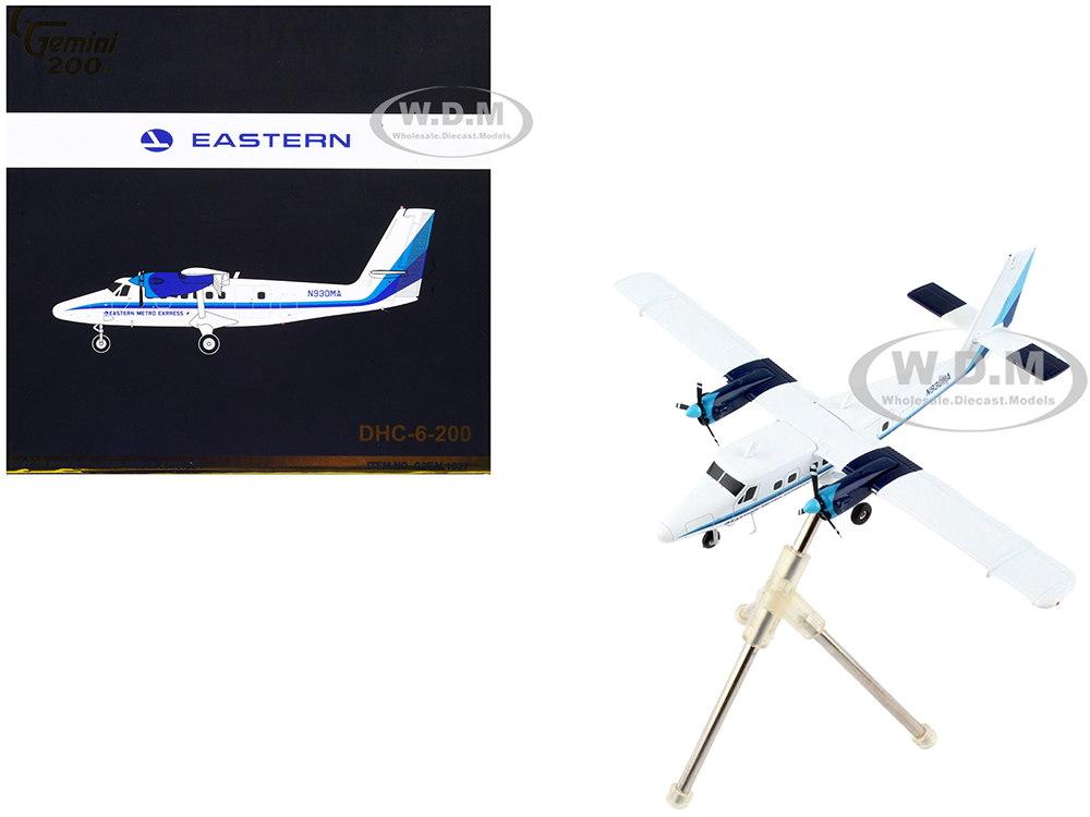 De Havilland DHC-6-200 Commercial Aircraft Eastern Air Lines - Metro Express White with Blue Stripes Gemini 200 Series 1/200 Diecast Model Airplane by GeminiJets