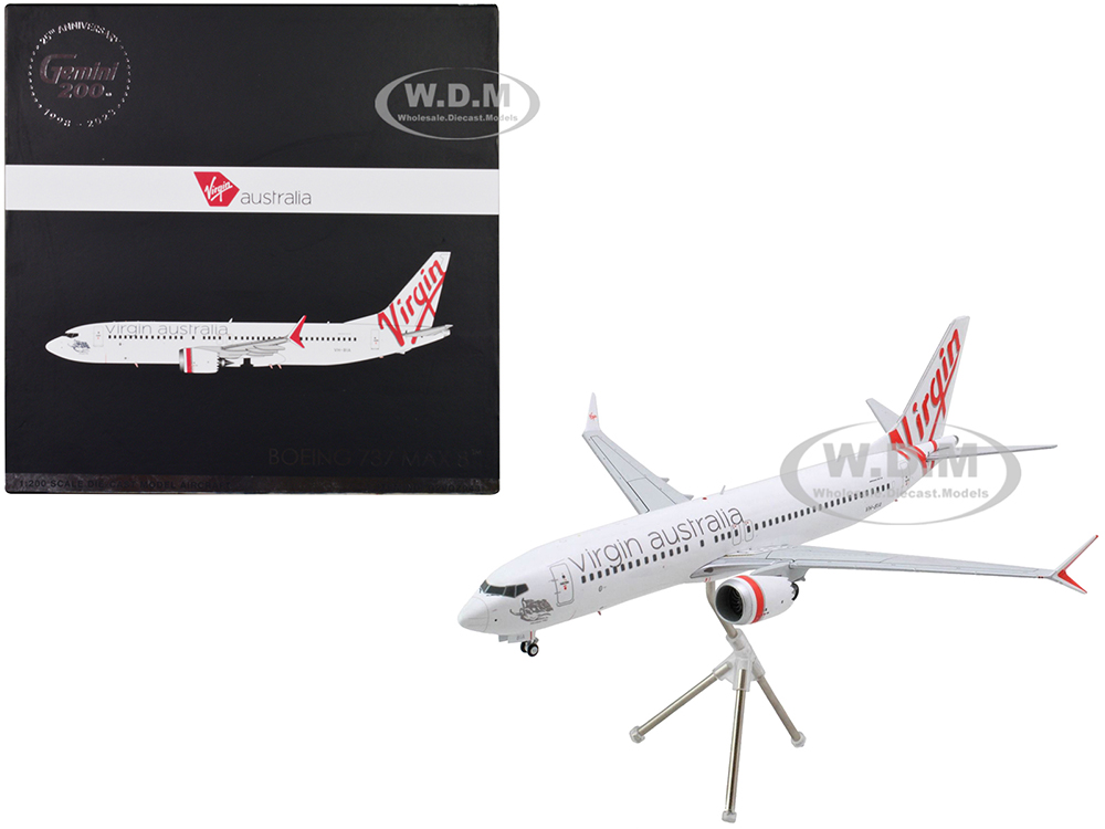 Boeing 737 MAX 8 Commercial Aircraft Virgin Australia (VH-8IA) White with Red Tail Graphics Gemini 200 Series 1/200 Diecast Model Airplane by GeminiJets