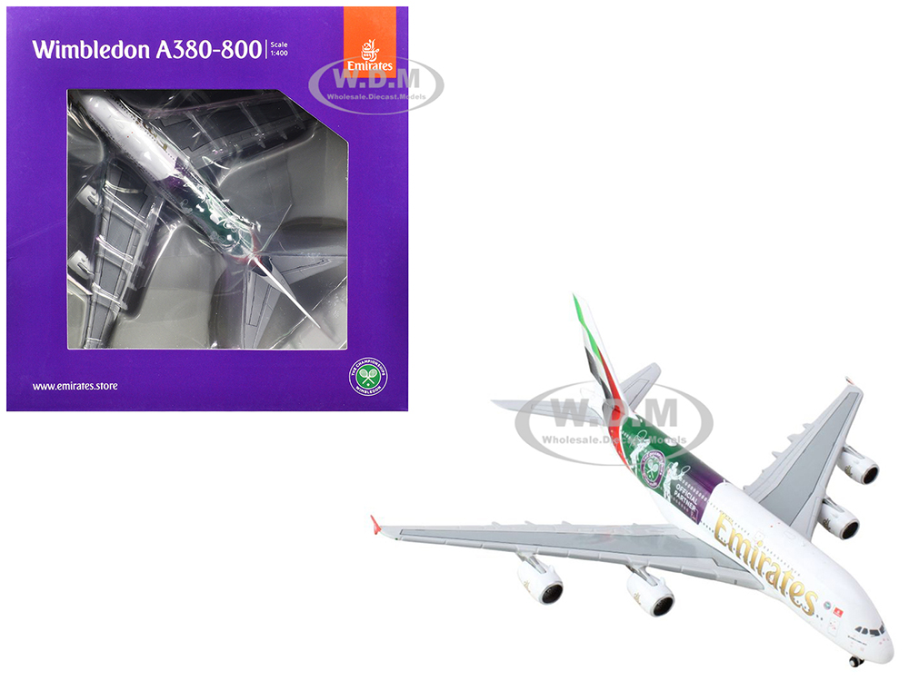 Airbus A380-800 Commercial Aircraft Emirates Airlines - The Championships Wimbledon 2024 (A6-EOE) White with Graphics 1/400 Diecast Model Airplane by GeminiJets