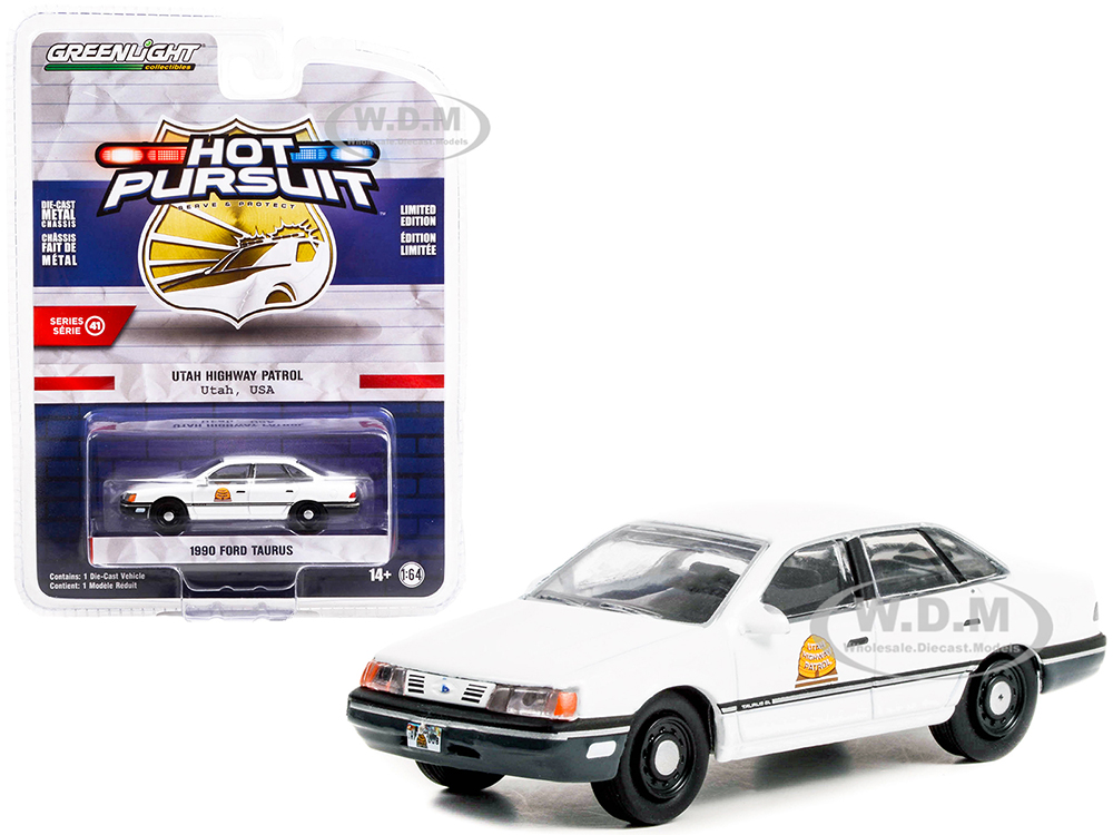 1990 Ford Taurus Police White Utah Highway Patrol Hot Pursuit Series 41 1/64 Diecast Model Car by Greenlight