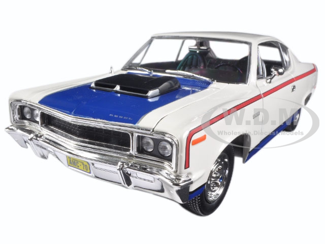 1970 Amc Rebel White With Red And Blue Stripes 1/18 Diecast Model Car By Road Signature