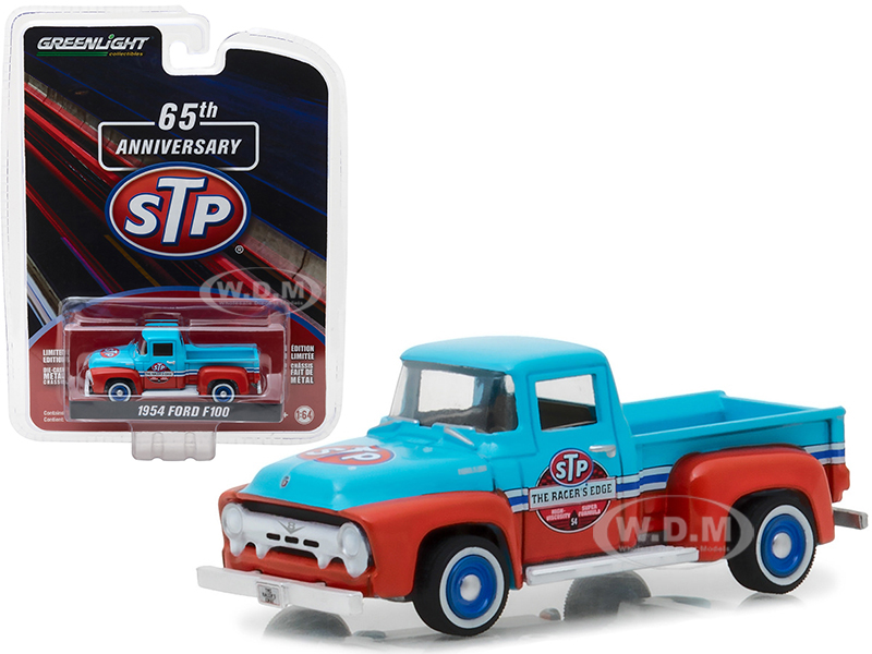 1954 Ford F-100 Truck Blue And Orange "stp 65th Anniversary" Anniversary Collection Series 6 1/64 Diecast Model Car By Greenlight