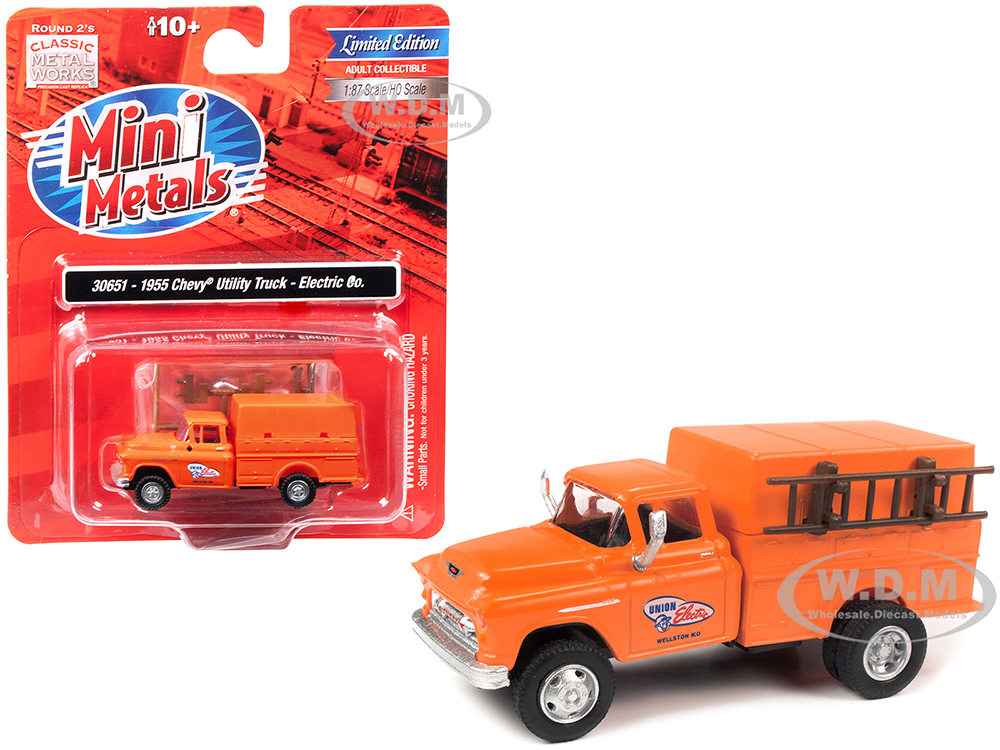 1955 Chevrolet Utility Truck Orange "Union Electric" 1/87 (HO) Scale Model by Classic Metal Works