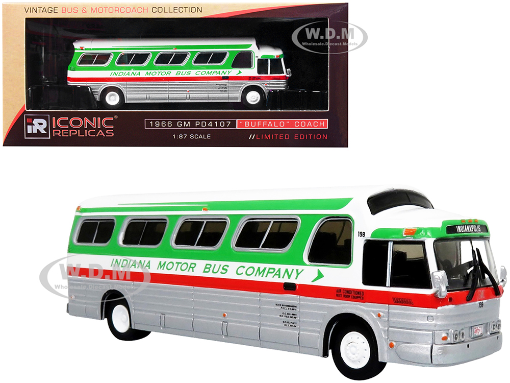 1966 GM PD4107 "Buffalo" Coach Bus "Indiana Motor Bus Company" Destination Indianapolis "Vintage Bus &amp; Motorcoach Collection" 1/87 Diecast Model