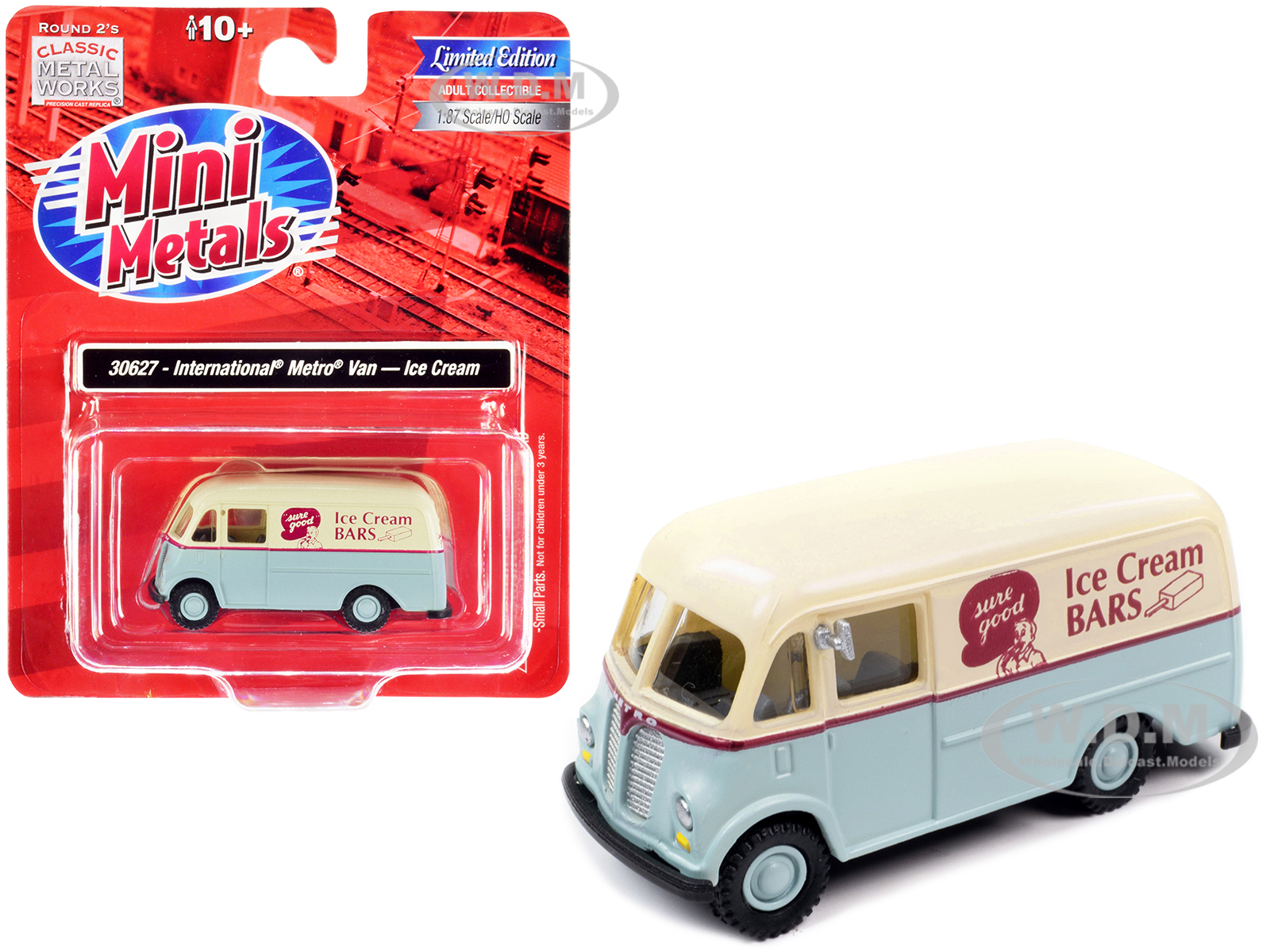 International Metro Van Light Blue and Cream with Red Stripes "Ice Cream Bars" 1/87 (HO) Scale Model Car by Classic Metal Works