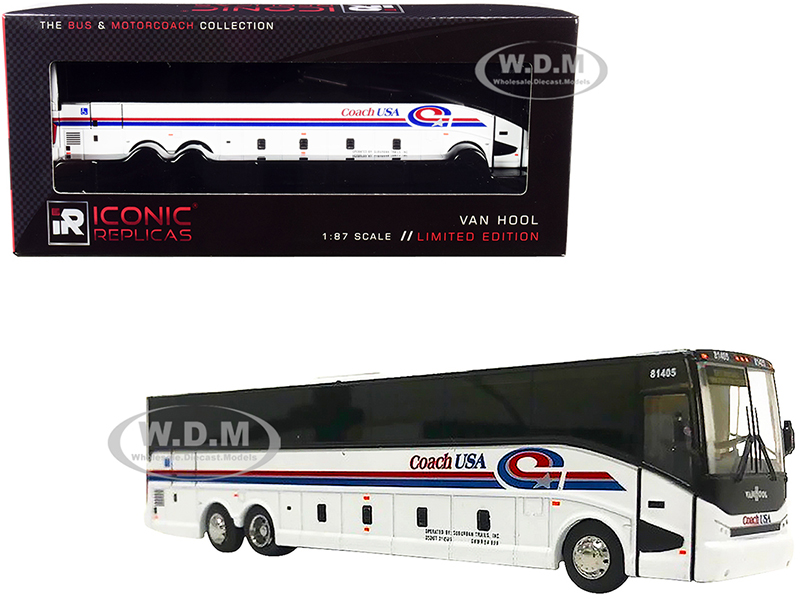 Image of Van Hool CX-45 Bus "Coach U.S.A." (East Brunswick New Jersey) White with Red and Blue Stripes "The Bus &amp; Motorcoach Collection" 1/87 Diecast Mode