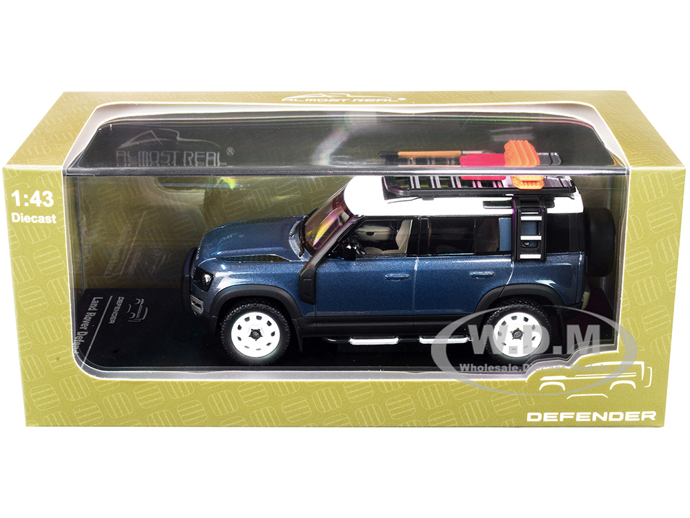 2020 Land Rover Defender 110 4-Door with Roof Rack and Accessories Tasman Blue Metallic 1/43 Diecast Model Car by Almost Real