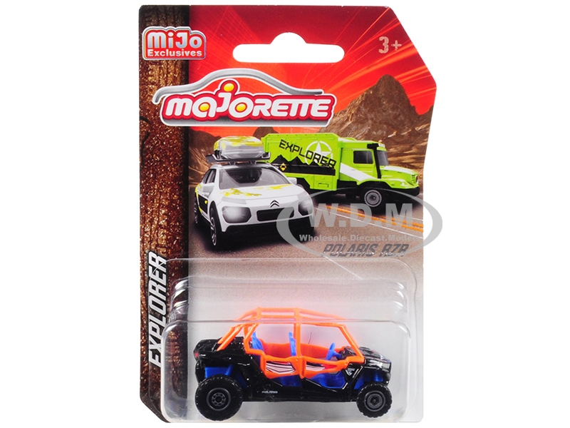 Image of Polaris RZR ATV Black/Orange/Blue "Explorer" 1/61 Diecast Model by Majorette