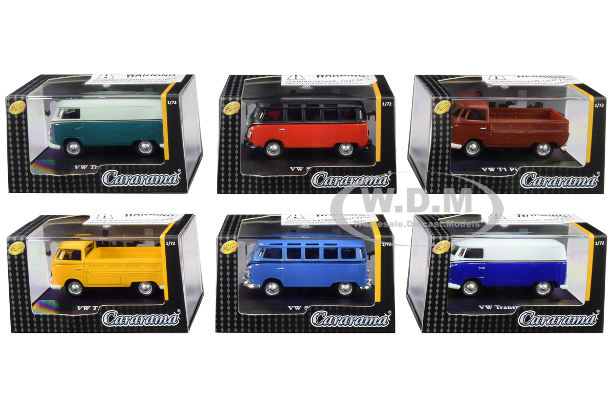 Volkswagen Set Of 6 Pieces In Display Showcases 1/72 Diecast Model Cars By Cararama