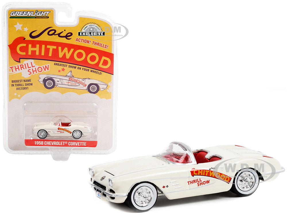 1958 Chevrolet Corvette Convertible White with Red Interior "Joie Chitwood Thrill Show" "Hobby Exclusive" 1/64 Diecast Model Car by Greenlight