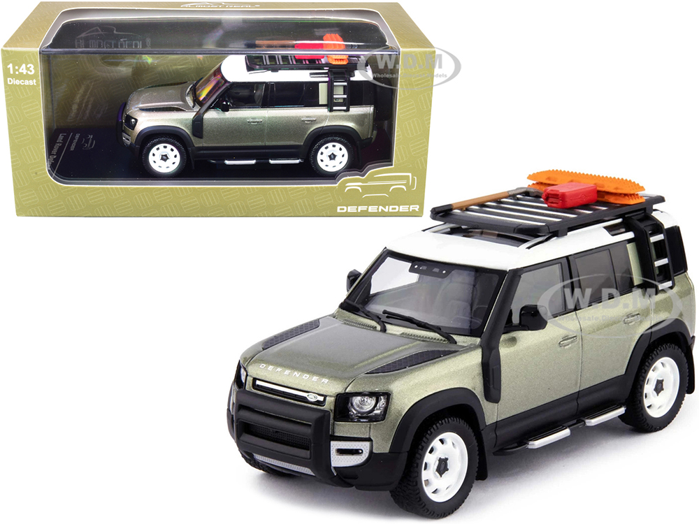 2020 Land Rover Defender 110 4-Door with Roof Rack and Accessories Pangea Green Metallic 1/43 Diecast Model Car by Almost Real