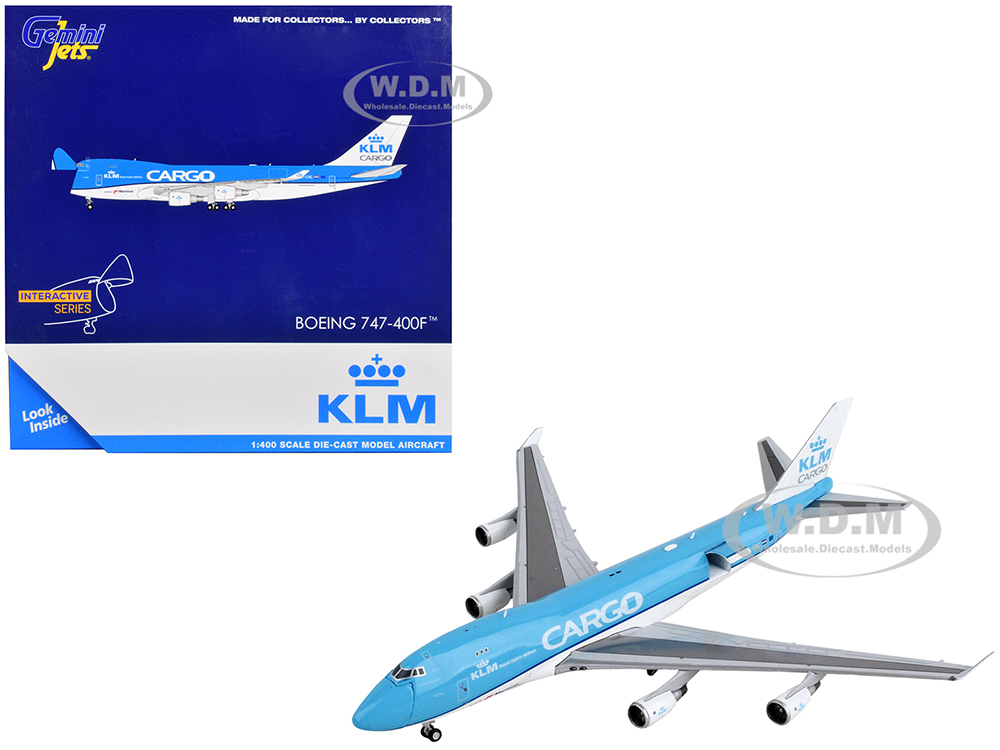 Boeing 747-400F Commercial Aircraft KLM Royal Dutch Airlines Cargo Blue and White Interactive Series 1/400 Diecast Model Airplane by GeminiJets