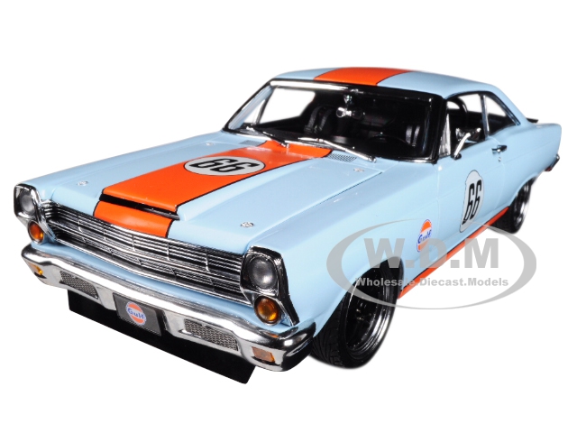 1967 Ford Fairlane Street Fighter "gulf Oil" Light Blue With Orange Stripes Limited Edition To 600 Pieces Worldwide 1/18 Diecast Model Car By Gmp