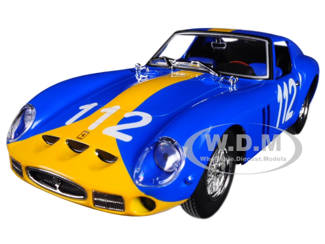 Image of Ferrari 250 GTO 112 Blue with Yellow Stripe 1/24 Diecast Model Car by Bburago