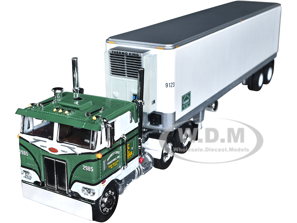 Peterbilt 352 COE 86 Sleeper and 40 Vintage Refrigerated Trailer Green with Graphics Midwest Coast Transport Fallen Flag Series 1/64 Diecast Model by DCP/First Gear