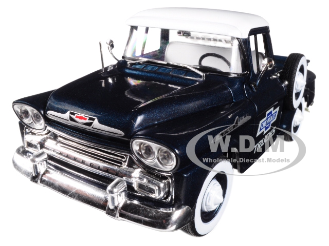 Image of 1958 Chevrolet Apache Stepside Steel Blue Metallic with Bright White Top 1/24 Diecast Model Car by M2 Machines