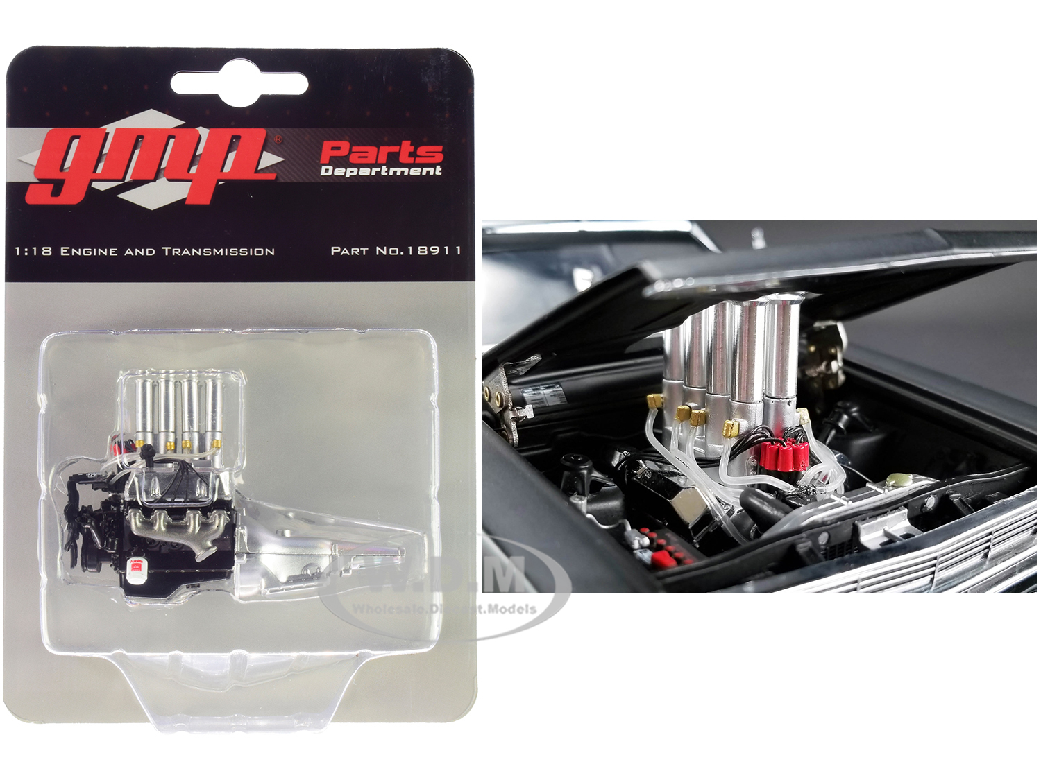 Image of Injected 427 Engine and Transmission Replica from "Pork Chops 1966 Ford Fairlane" 1/18 Model by GMP