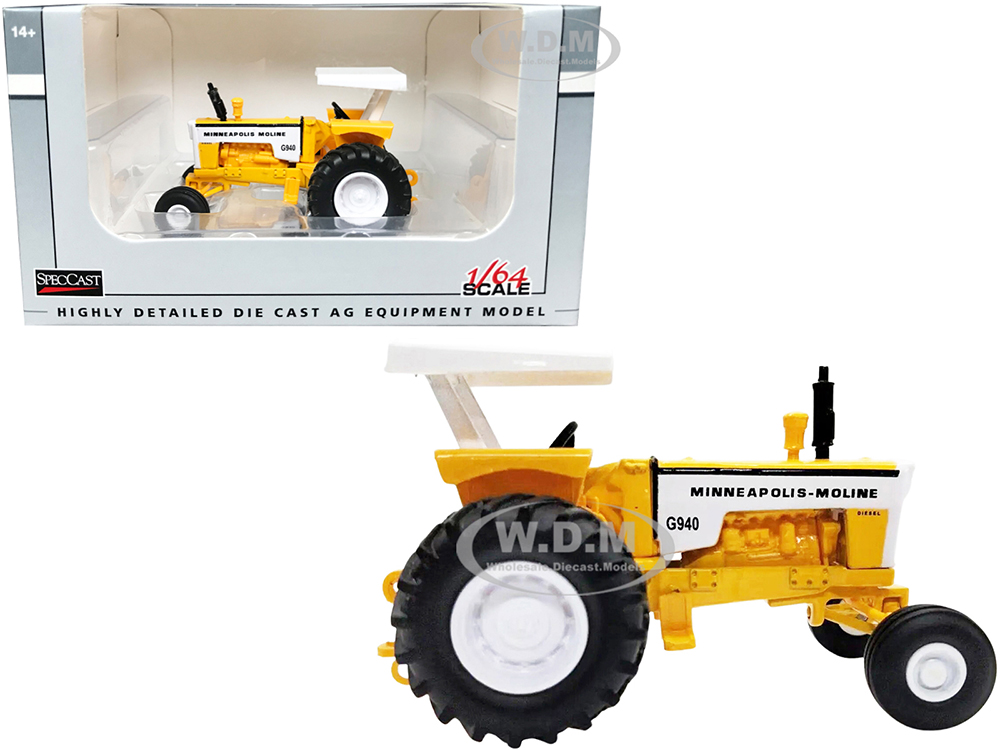 Minneapolis Moline G940 Tractor with Canopy Yellow and White 1/64 Diecast Model by SpecCast