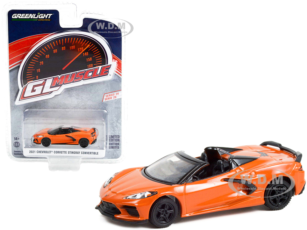 2021 Chevrolet Corvette Stingray Convertible Sebring Orange Metallic Greenlight Muscle Series 26 1/64 Diecast Model Car by Greenlight