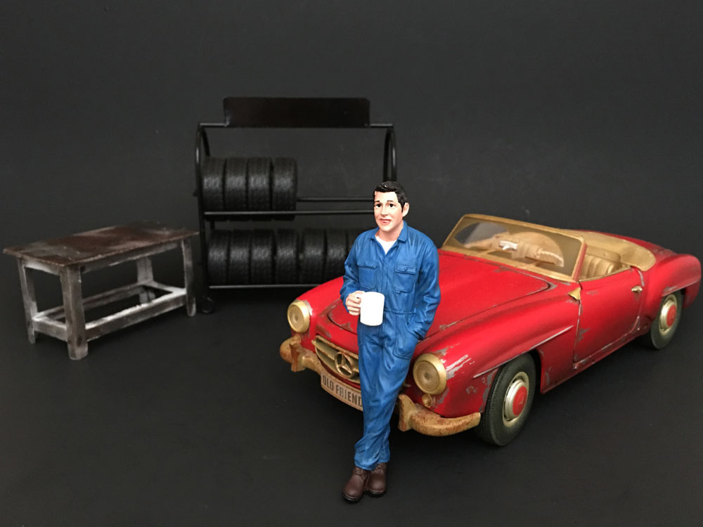 Mechanic Larry Taking Break Figurine for 1/24 Scale Models by American Diorama
