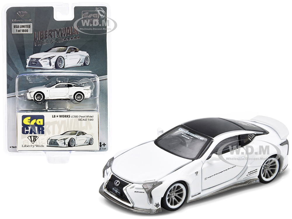 Lexus LC500 LB Works RHD (Right Hand Drive) Pearl White with Black Top and Graphics Limited Edition to 1800 pieces 1/64 Diecast Model Car by Era Car