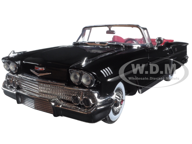 1958 Chevrolet Impala Convertible Black with Red Interior "Timeless Classics" 1/18  Diecast Model Car by Motormax
