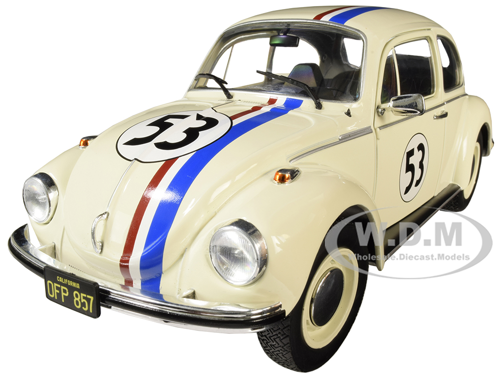 Volkswagen Beetle Racing 53 Cream with Stripes 1/18 Diecast Model Car by Solido