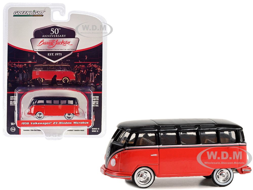 1956 Volkswagen 23 Window Microbus (Lot #1438.1) Barrett Jackson Red and Black with Tan Interior Scottsdale Edition Series 12 1/64 Diecast Model Car by Greenlight
