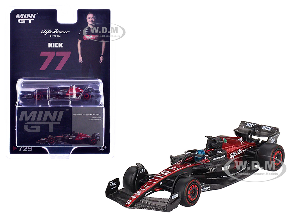 Alfa Romeo C43 #77 Valtteri Bottas Alfa Romeo F1 Team Kick Formula One F1 Australian GP (2023) Limited Edition 1/64 Diecast Model Car by Mini GT
