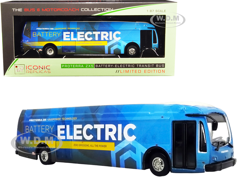 Proterra ZX5 Battery-Electric Transit Bus Corporate Blue with White Top The Bus & Motorcoach Collection 1/87 (HO) Diecast Model by Iconic Replicas